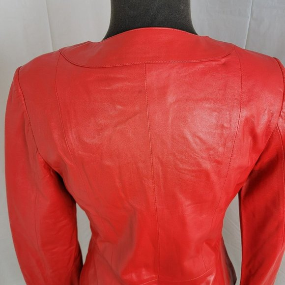 Tess Exotic Leather Jacket Size Small Red 100% Sheepskin Zip Solid UNIQUE RARE - Picture 6 of 16